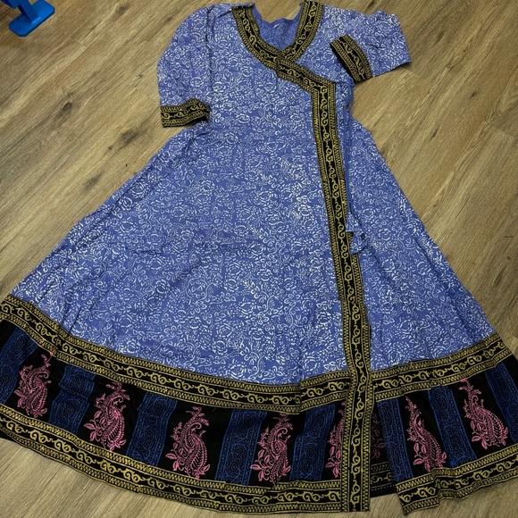Angrakha Pakistani dress one piece. Block print gown - Picture 1 of 6